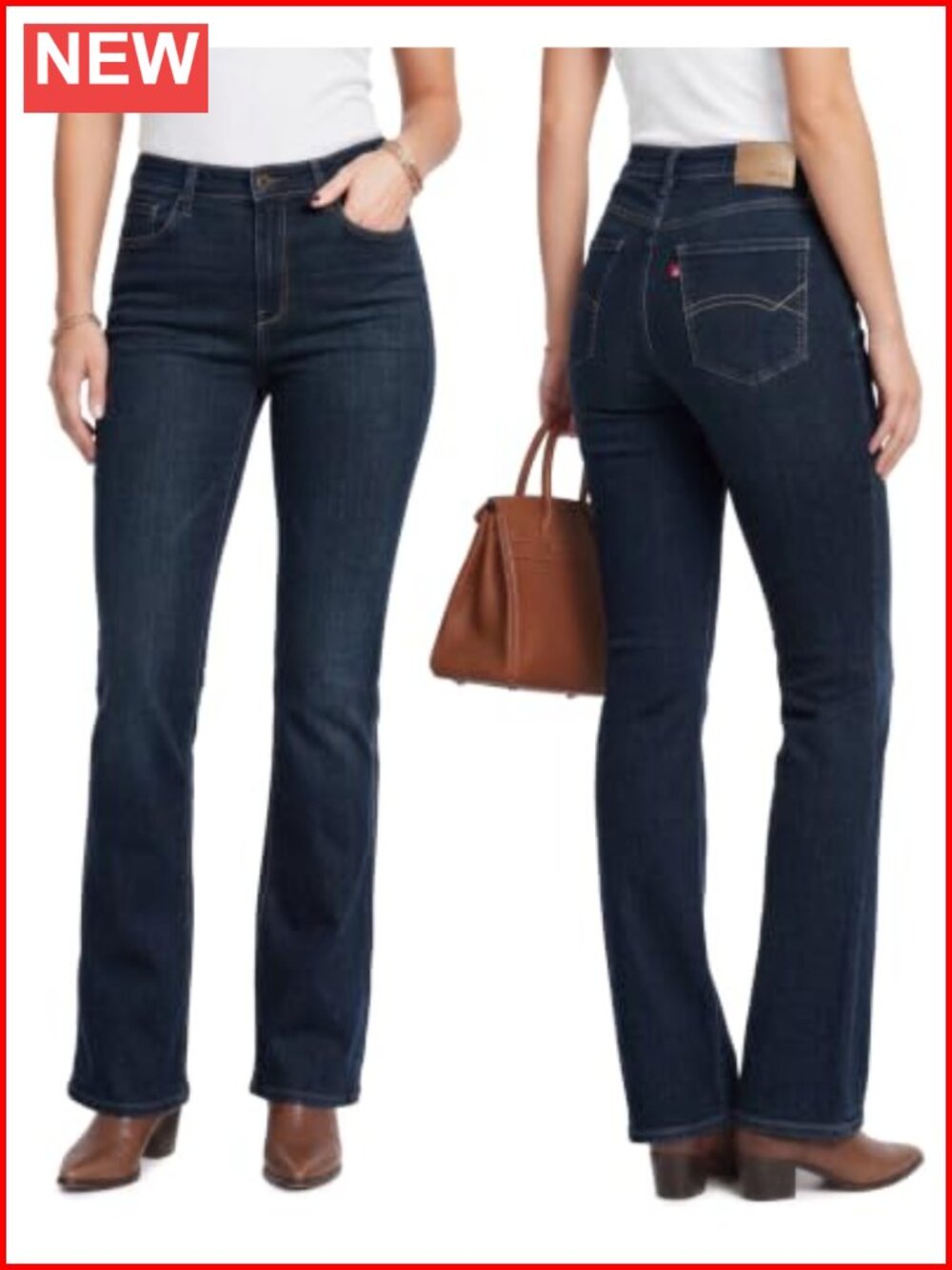 Women's Cotton Rich Denim Bootcut Jeans 32" Inseam Mid Rise Stretch